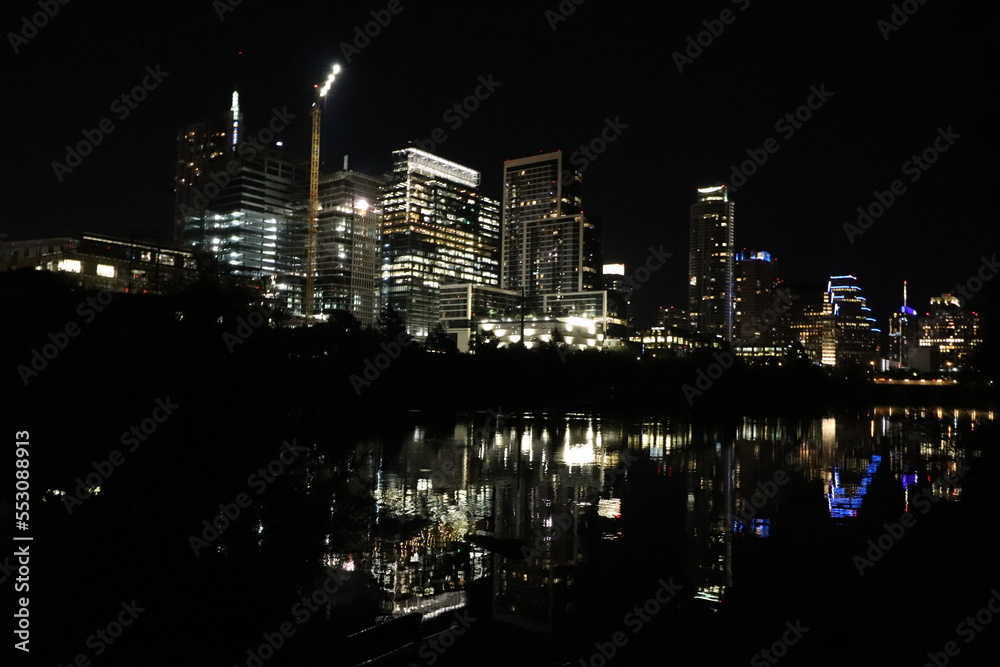 Austin Texas Skyline at Night Along the River Austin Texas Skyline at Night Along the River