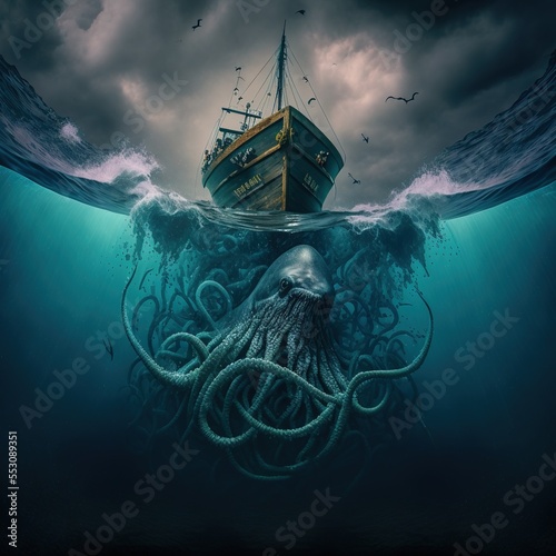 A kraken attacking a ship photo