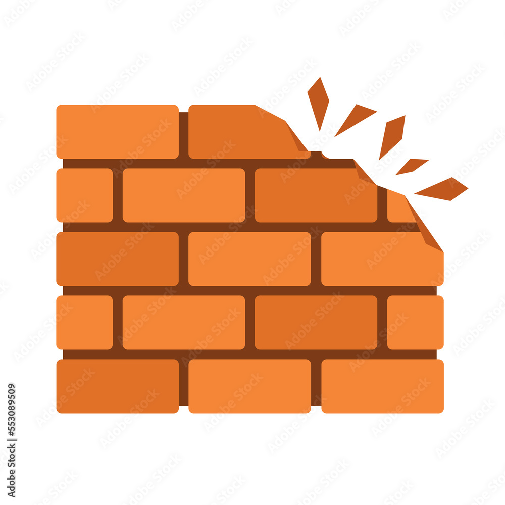 Obraz premium demolished brick wall flat vector illustration isolated on white background