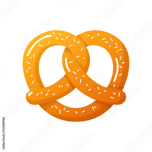 Traditional tasty crispy freshly baked pretzel with salt. Appetizing Bavarian pretzel pastry. Traditional Oktoberfest snack flat vector illustration isolated on white