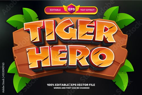 Tiger Hero cartoon adventure Bold 3D Editable text Effect Style