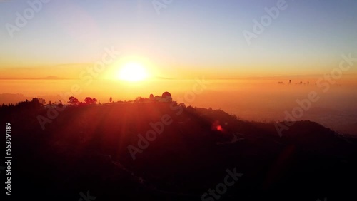 Sunrise with the Obersvatory in Grifftih park in los Angeles California photo