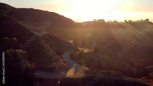 Obersvatory in Grifftih park in los Angeles California with the sunrise in the background