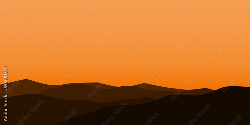 silhouette views of mountains with sunset background