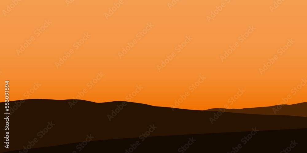 silhouette views of mountains with sunset background