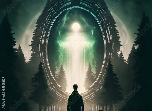 An alien portal has been spotted in the middle of a thick forest.
