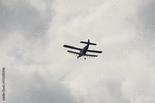 The light multipurpose aircraft TVS-2MS "Partizan" in the sky at the International Aviation and Space Salon MAKS-2021