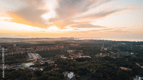 Aerial view of sunrise in Port Dickson  Malaysia.