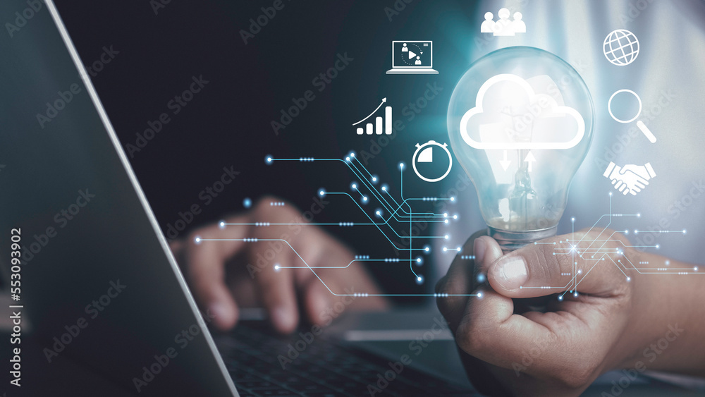 Businessman use computer and holding Global network connection Big data
