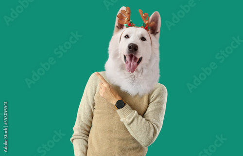 Man with head of dog pointi...