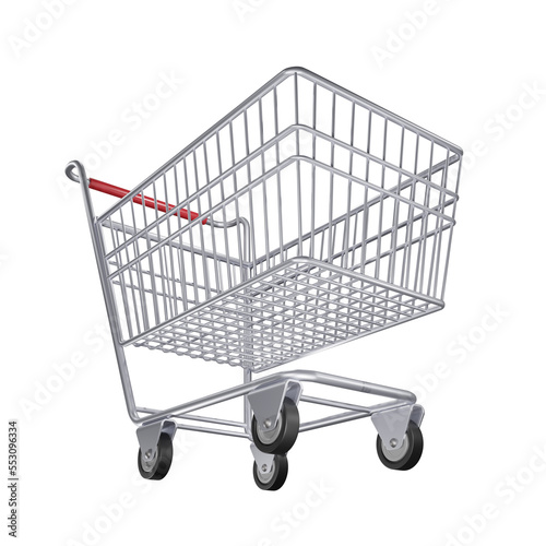 empty aluminum shopping cart in a bottom-up camera angle for designing various shopping promotions