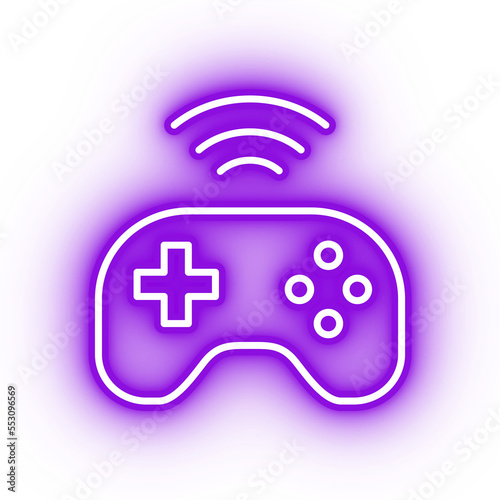 Neon purple game controller icon, bluetooth console controller on transparent background