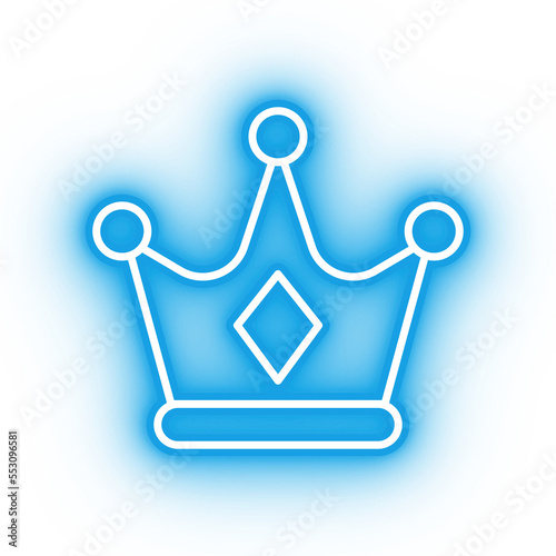 Neon blue crown icon, glowing king's crown on transparent background