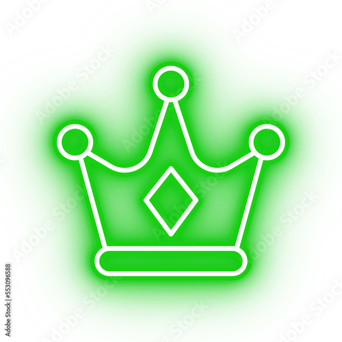 Neon green crown icon, glowing king's crown on transparent background