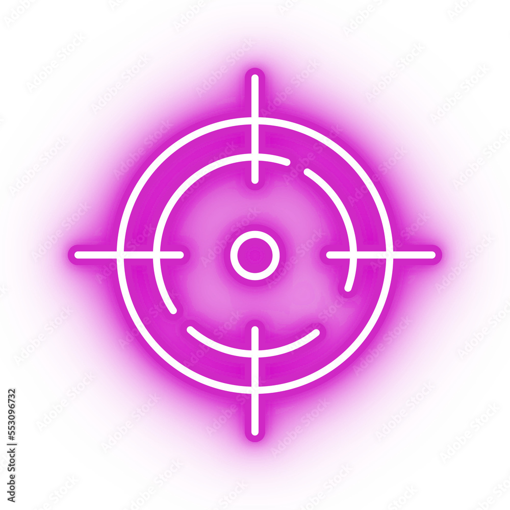 Neon pink target icon, sniper aim on transparent background Neon pink target icon, sniper aim on transparent background