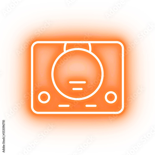 Neon orange console icon, gaming console on transparent background