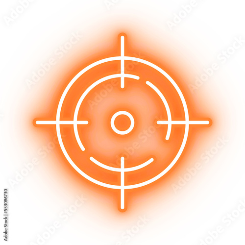 Neon orange target icon, sniper aim on transparent background