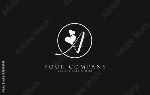 Love logo icon letter A and simple elegant flat symbol logo design vector love icon letter A