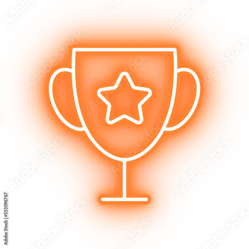 Neon orange trophy icon, winner's cup on transparent background