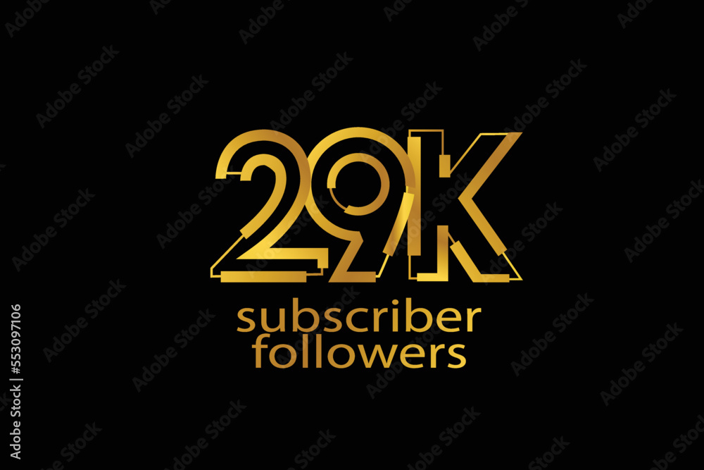 29K, 29.000 subscribers or followers blocks style with gold color on black background for social media and internet-vector