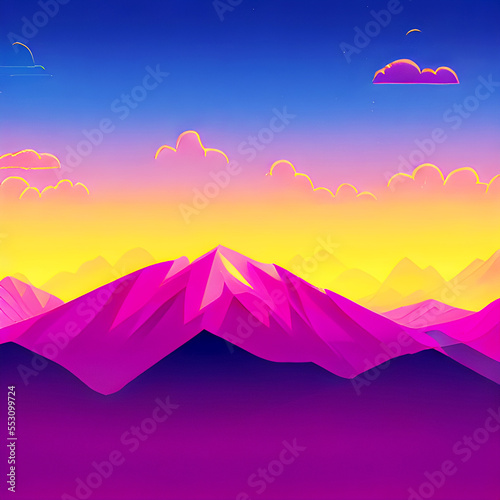 Golden Sky Mountain - 2d Flat Art