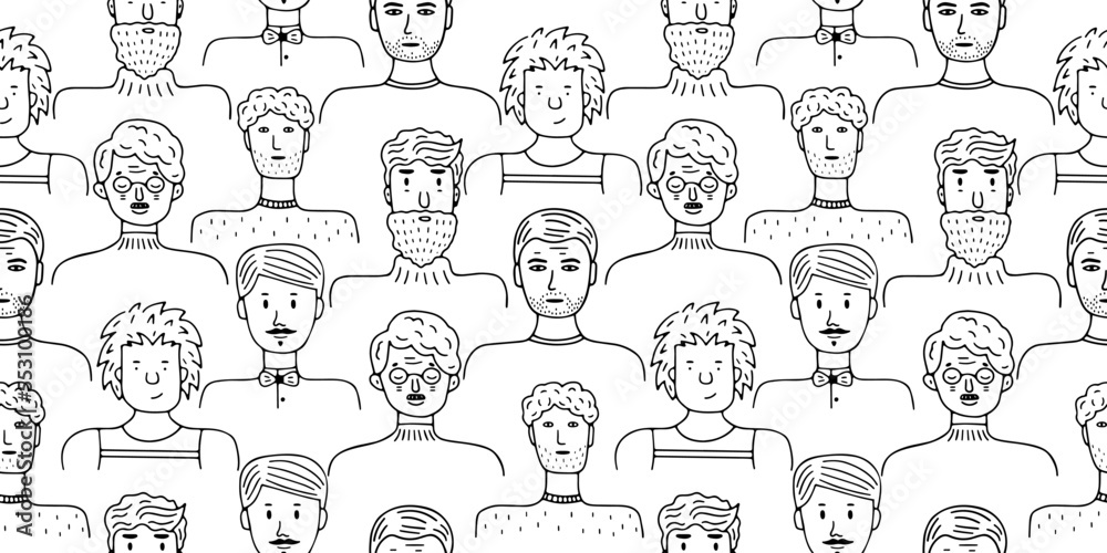 Cute pattern of male portraits for banner