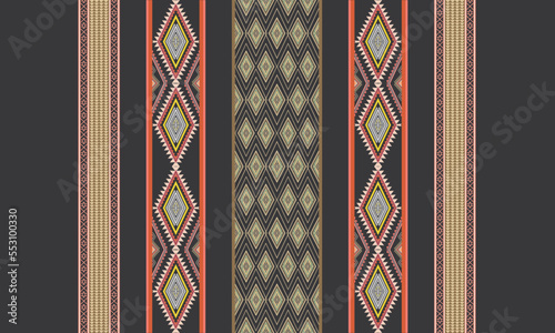 Abstract geometric ethnic pattern design for clothing, fabric, background, wallpaper, wrapping, batik. Knitwear, Pixel pattern, Embroidery style.
