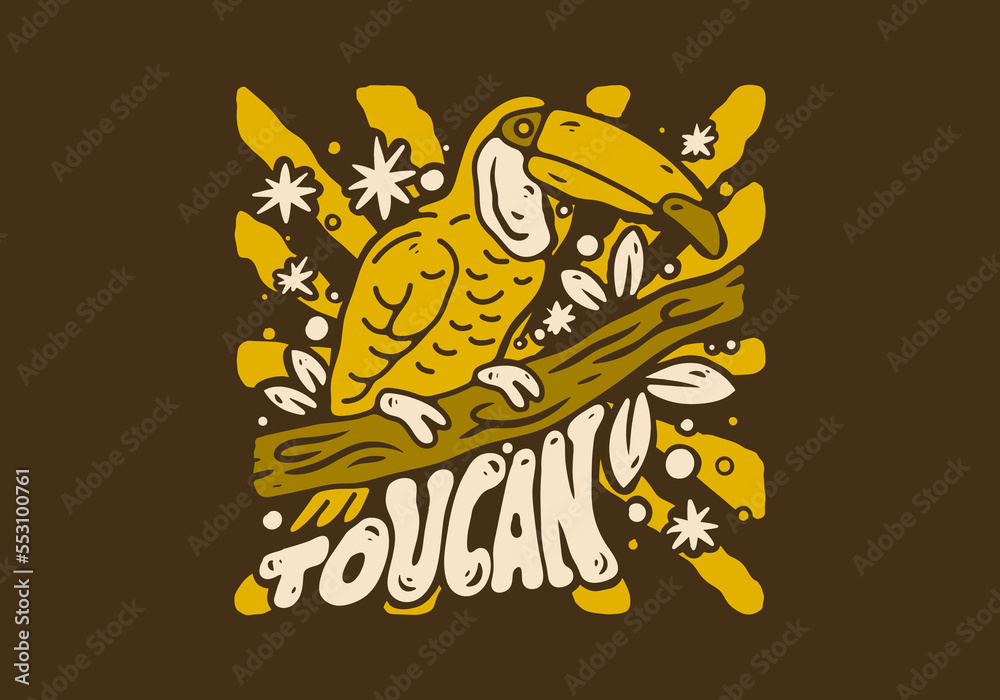 Illustration drawing of toucan bird standing on a tree trunk Illustration drawing of toucan bird standing on a tree trunk