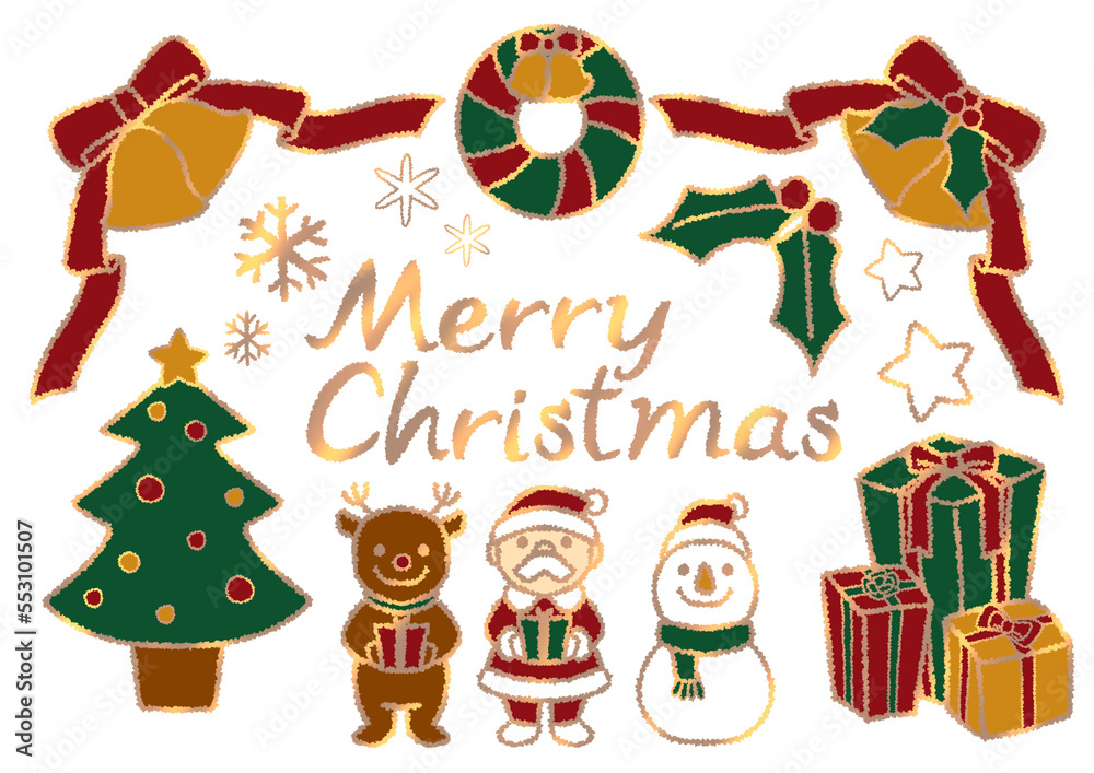 もこもこした手描き風のシンプルでかわいいクリスマスのイラストセット もこもこした手描き風のシンプルでかわいいクリスマスのイラストセット