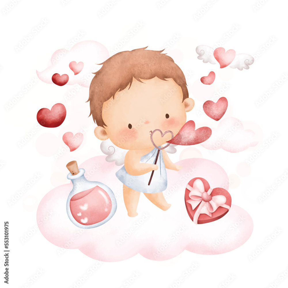 Watercolor Illustration Cute valentine cupid Watercolor Illustration Cute valentine cupid