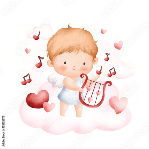 Watercolor Illustration Cute valentine cupid