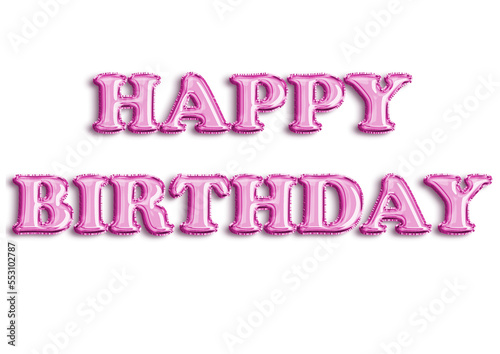 Realistic isolated pink balloon text on transparent background wishes happy birthday. Happy celebration and birthday concept.