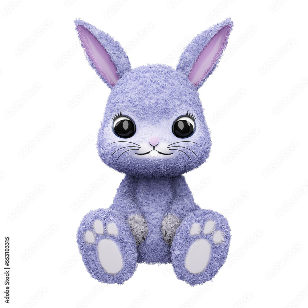 In this Chinese New Year-themed 3D-rendered illustration artwork, a fluffy purple rabbit is relaxing in its usual sitting position. In this Chinese New Year-themed 3D-rendered illustration artwork, a fluffy purple rabbit is relaxing in its usual sitting position.