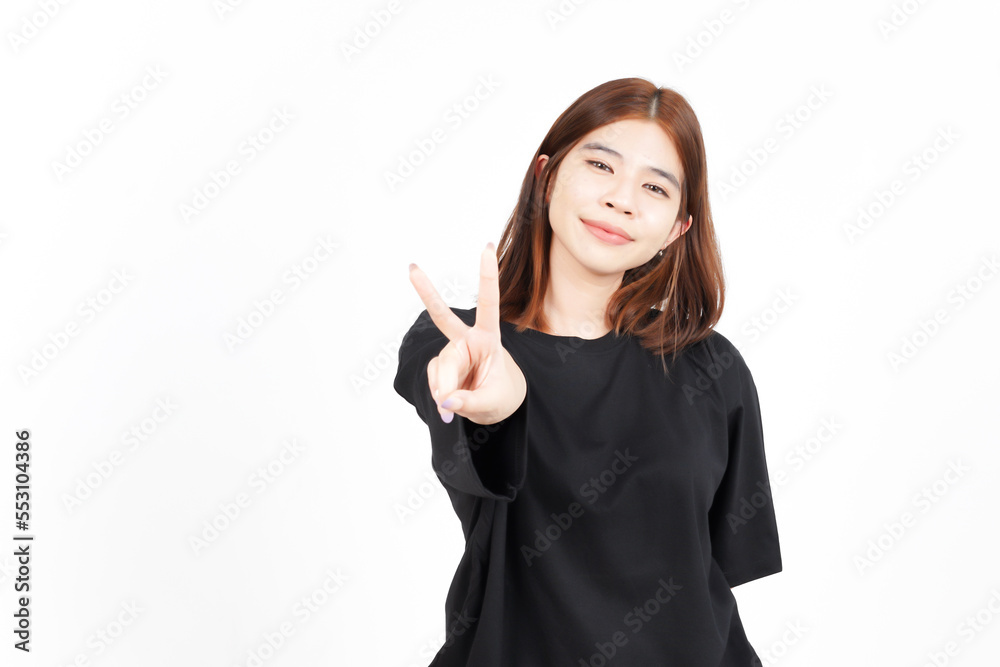 Showing Peace Sign and Smile Of Beautiful Asian Woman Isolated On White Background Showing Peace Sign and Smile Of Beautiful Asian Woman Isolated On White Background