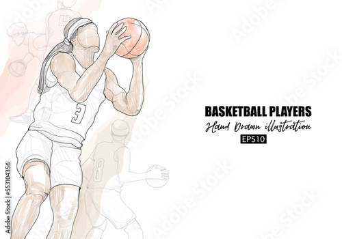 illustration of basketball player shooting a ball drawing. sport vector background.