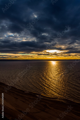 Beautiful autumn sunset over the cold sea.