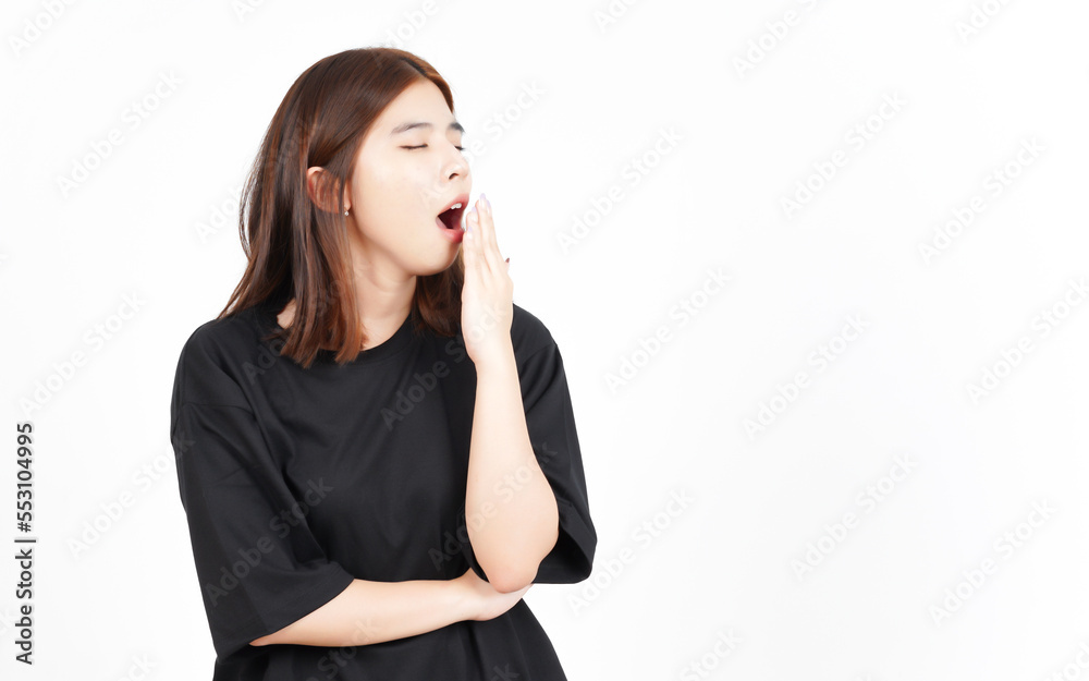 Yawning Gesture Of Beautiful Asian Woman Isolated On White Background Yawning Gesture Of Beautiful Asian Woman Isolated On White Background