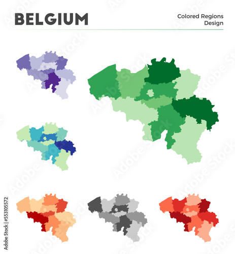 Belgium map collection. Borders of Belgium for your infographic. Colored country regions. Vector illustration.
