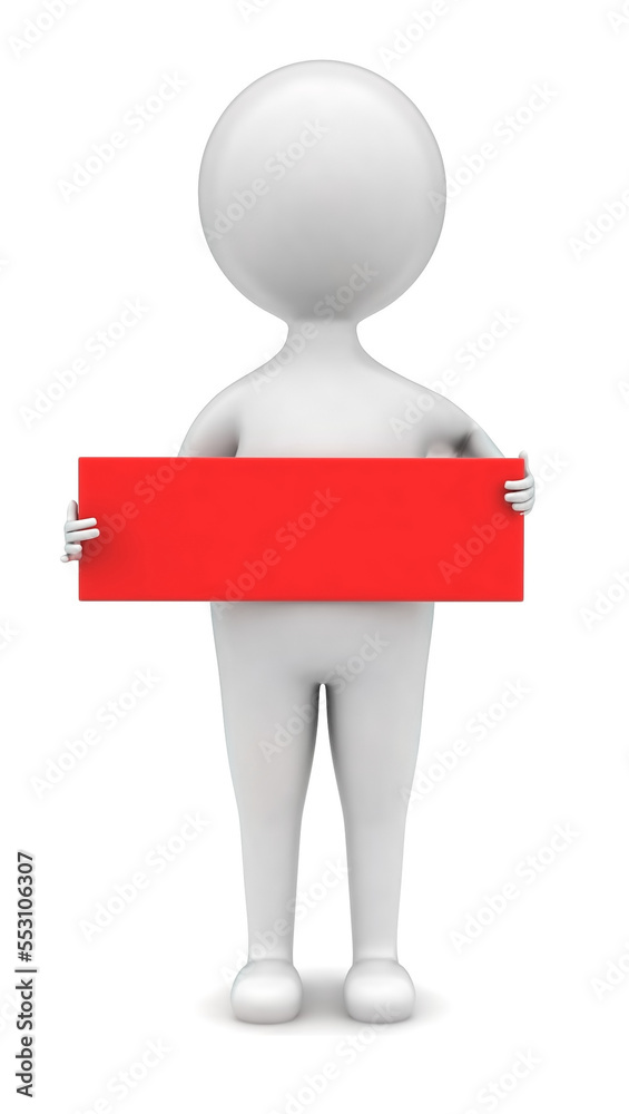 3d man holding a red banner in hands concept 3d man holding a red banner in hands concept