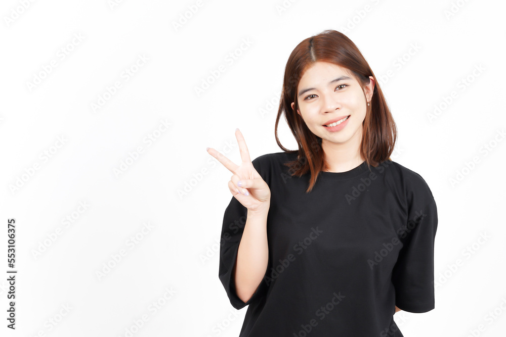 Showing Peace Sign and Smile Of Beautiful Asian Woman Isolated On White Background Showing Peace Sign and Smile Of Beautiful Asian Woman Isolated On White Background