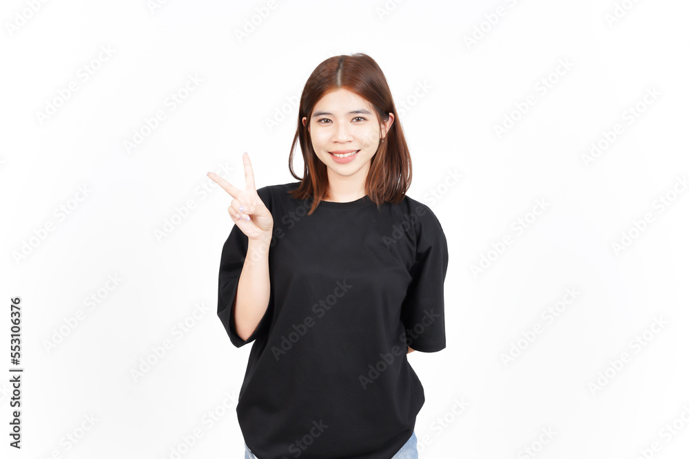 Showing Peace Sign and Smile Of Beautiful Asian Woman Isolated On White Background Showing Peace Sign and Smile Of Beautiful Asian Woman Isolated On White Background