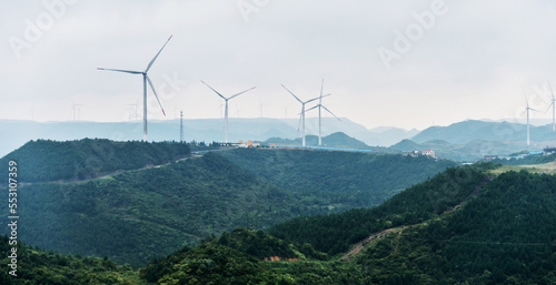 Photography Windmills for electric power production on mountain