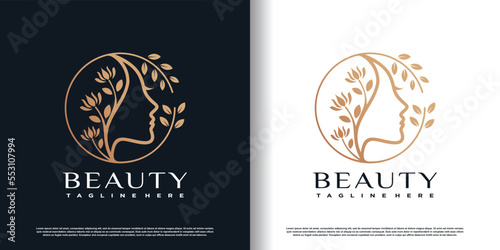 beauty women logo design with creative concept premium vector