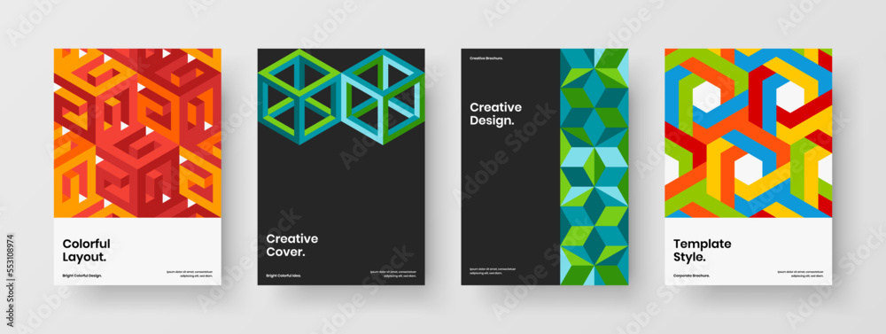 Fresh mosaic shapes postcard concept collection. Creative handbill A4 design vector layout bundle.