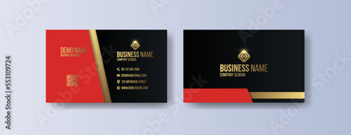 Luxury golden, red and black premium modern business card template design. VIP visiting card design