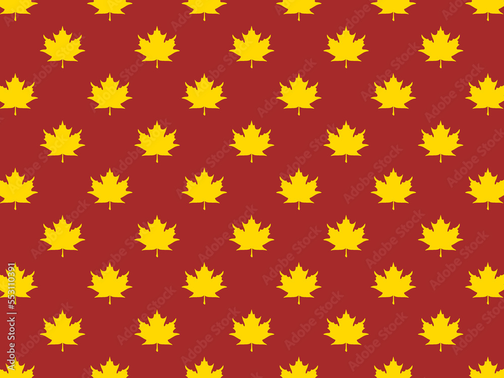 pattern of yellow maple leaves on a brown background. template for application to the surface. Horizontal image.