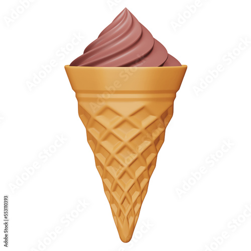 Chocolate ice cream cone 3d rendering isometric icon.