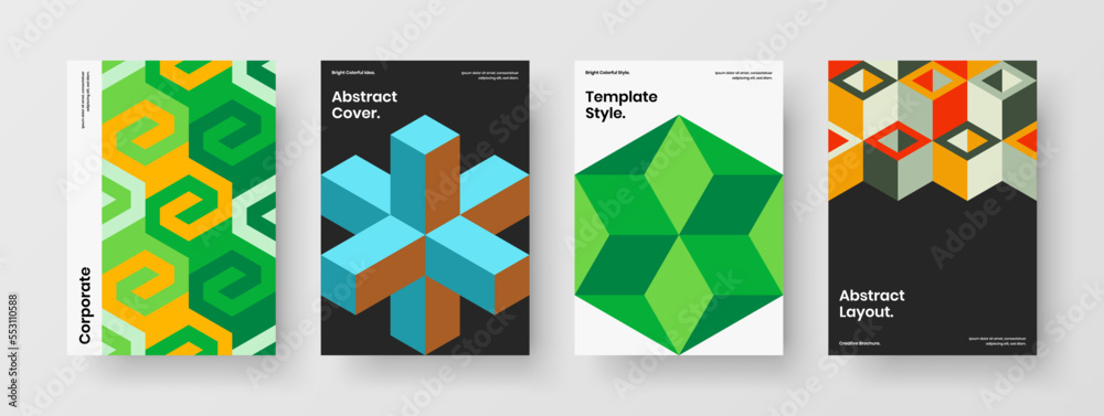 Amazing mosaic hexagons handbill layout collection. Minimalistic placard A4 design vector concept composition.