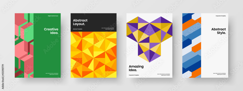 Simple mosaic shapes brochure illustration bundle. Original cover design vector layout composition.