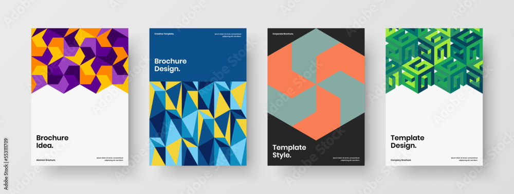Fototapeta premium Modern geometric shapes front page illustration collection. Amazing magazine cover design vector concept composition.